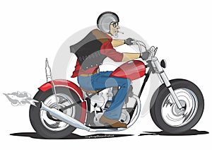 Whitebeard Man Riding Custom Motorcycle on white isolated background