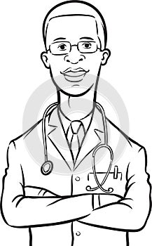 Whiteboard drawing - african american doctor arms crossed