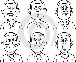 Whiteboard drawing - businessman many faces emotions