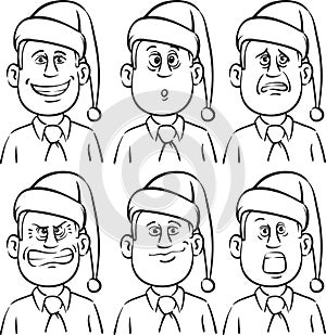 Whiteboard drawing - businessman many faces emotions with Santa