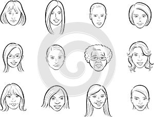 Whiteboard drawing - cartoon avatar beautiful women faces