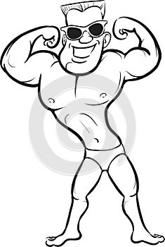 Whiteboard drawing - cartoon beach muscleman photo