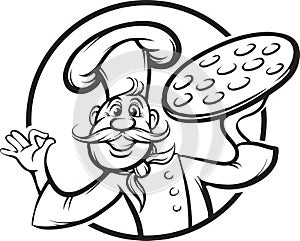 Whiteboard drawing - cartoon pizza chef mascot