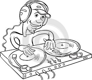 Whiteboard drawing - DJ playing on a double turntable