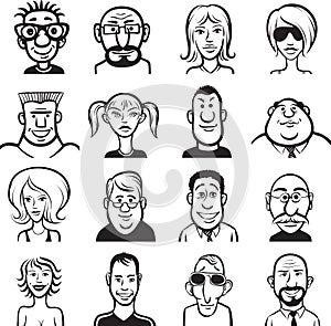 Whiteboard drawing - doodle faces set