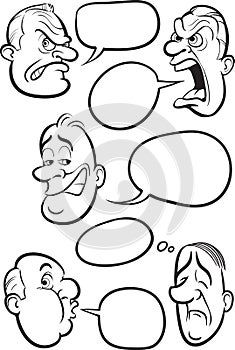 whiteboard drawing - various expressions emotion faces with speech balloons