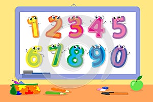 Whiteboard with funny cartoon numbers vector illustration