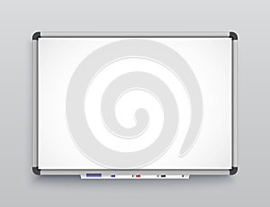 Whiteboard for markers. Presentation, Empty Projection screen. Office board background frame