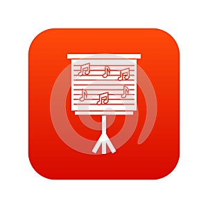 Whiteboard with music notes icon digital red