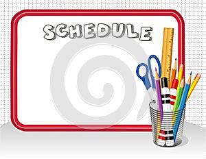 Whiteboard Schedule with Office Supplies in Desk Organizer, Copy Space