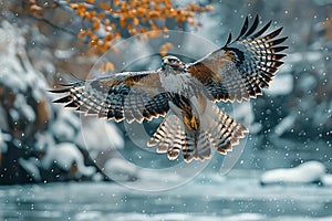 Whiteeye hawk soaring in the blue sky, high quality, high resolution