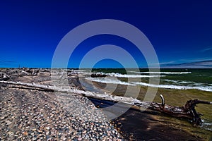 Whitefish point near paradise Michigan on a windy day on lake superior