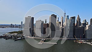 Whitehall Ferry Terminal Docks on New York Manhattan skyline panorama the way from Staten Island NY NJ