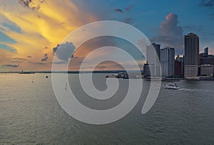 Whitehall Ferry Terminal Docks on New York Manhattan skyline panorama the way from Staten Island NY NJ