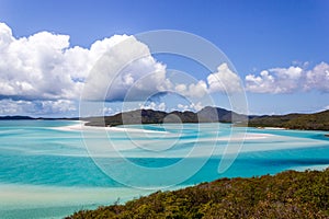 Whiteheaven beach on a beautiful sunny day with clouds, Whitsunday Island, Queensland, Australia