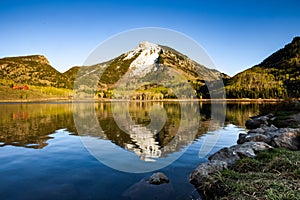 Whitehouse mountain on Beaver lake Colorado at sunset