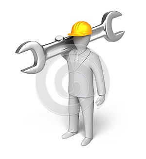 Whiteman ready to work, 3D man with spanner
