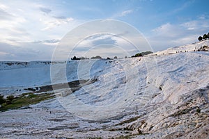 Whiteness of Pamukkale travertine favorite places with tourists