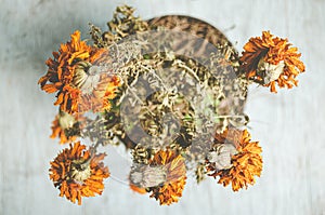 whitered cempasuchil flower used for decoration in Dead Day Celebration