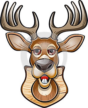 Whitetail deer buck head mounted on wooden shield