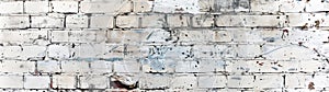 Whitewashed brick wall background with an aged distressed vintage rustic texture effect painted with a white vintage whitewash
