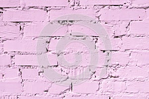 Whitewashed brick wall, pinky color toning, interior, design background and texture