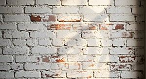 Whitewashed Brick Wall Texture with Sunlight Shadow, Rustic Vintage Background for Design Projects