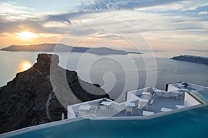 Whitewashed House on Cliffs with Sea View and Pool in Imerovigli, Santorini, Greece