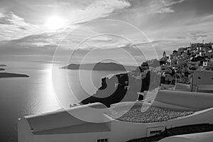 Whitewashed Houses on Cliffs with Sea View and Pool in Imerovigli, Santorini, Cyclades, Greece