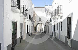 Whitewashed houses at village streets of Olivenza, Spain photo