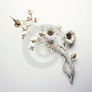 Whitewashed Narratives: Surrealistic Floral Arrangement With Nature Motifs