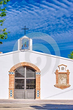 Whitewashed traditional church or hermita in a small village in Spain. Jamilena photo