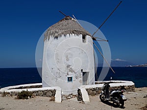 Whitewashed Windmill on Mykonos, Greece