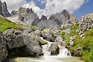 Whitewater creek in Vallon Popera, with Croda Rossa in background.