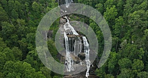 Whitewater Falls in Nantahala National Forest, North Carolina, USA. Beautiful landscape of high waterfall with falling