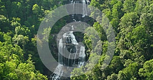 Whitewater Falls in Nantahala National Forest, North Carolina, USA. Beautiful landscape of high waterfall with falling