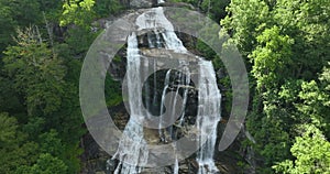 Whitewater Falls in Nantahala National Forest, North Carolina, USA. Beautiful landscape of high waterfall with falling