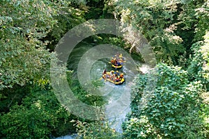 Whitewater rafting in Nera river, Marmore waterfall, Umbria, Italy