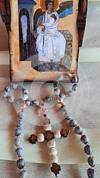 Whitr Angel wooden icon Rosary photo