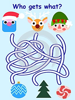 Who gets what? - Christmas children game stock vector illustration