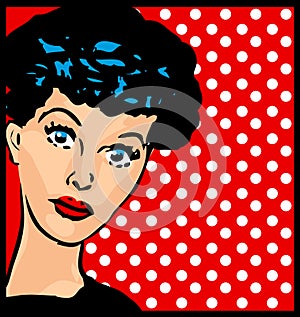 Who is it? retro woman face vintage clipart with dot background