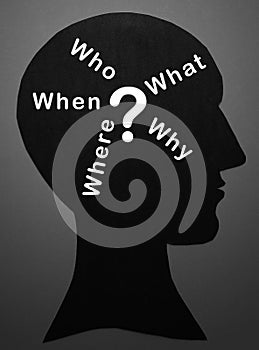 Who What Where When Why and question mark in Mind photo