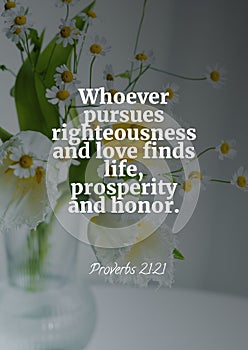 Whoever pursues righteousness and love finds life, prosperity and honor.Proverbs 21:21