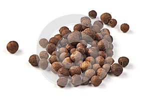 Whole allspice, isolated on white background. Aromatic allspice