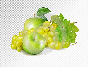 Whole apple with grape isolated on a transparent background.