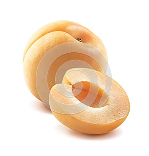 Whole apricot and half 1 on white background