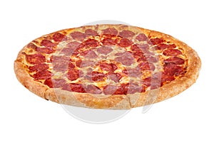 Whole baked pizza isolated on white background photo