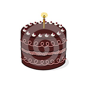 Whole birthday chocolate cake illustration