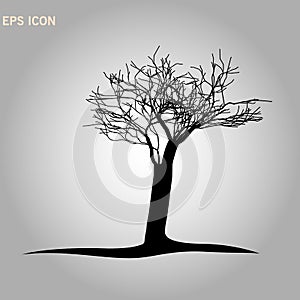 Whole black tree with roots isolated white background vector