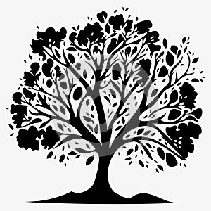 whole black tree with roots isolated white background vector